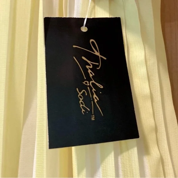 Thalia Sodi San Juan Lemon Yellow Pleated Maxi Dress Small NWT Lined - Picture 15 of 16